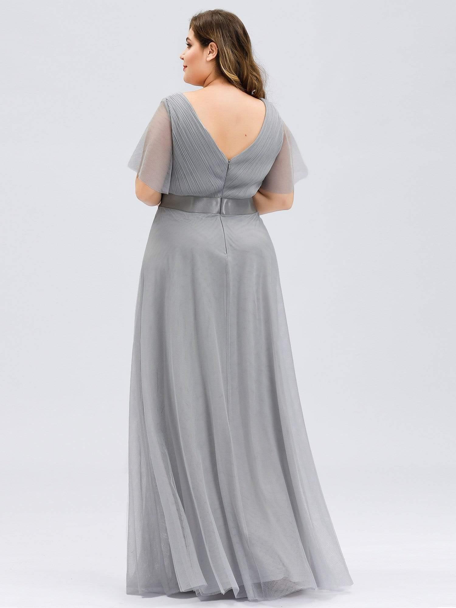 pretty MISTE|Plus Size Floor-Length Bridesmaid Dress with Short Sleeve - Image 16