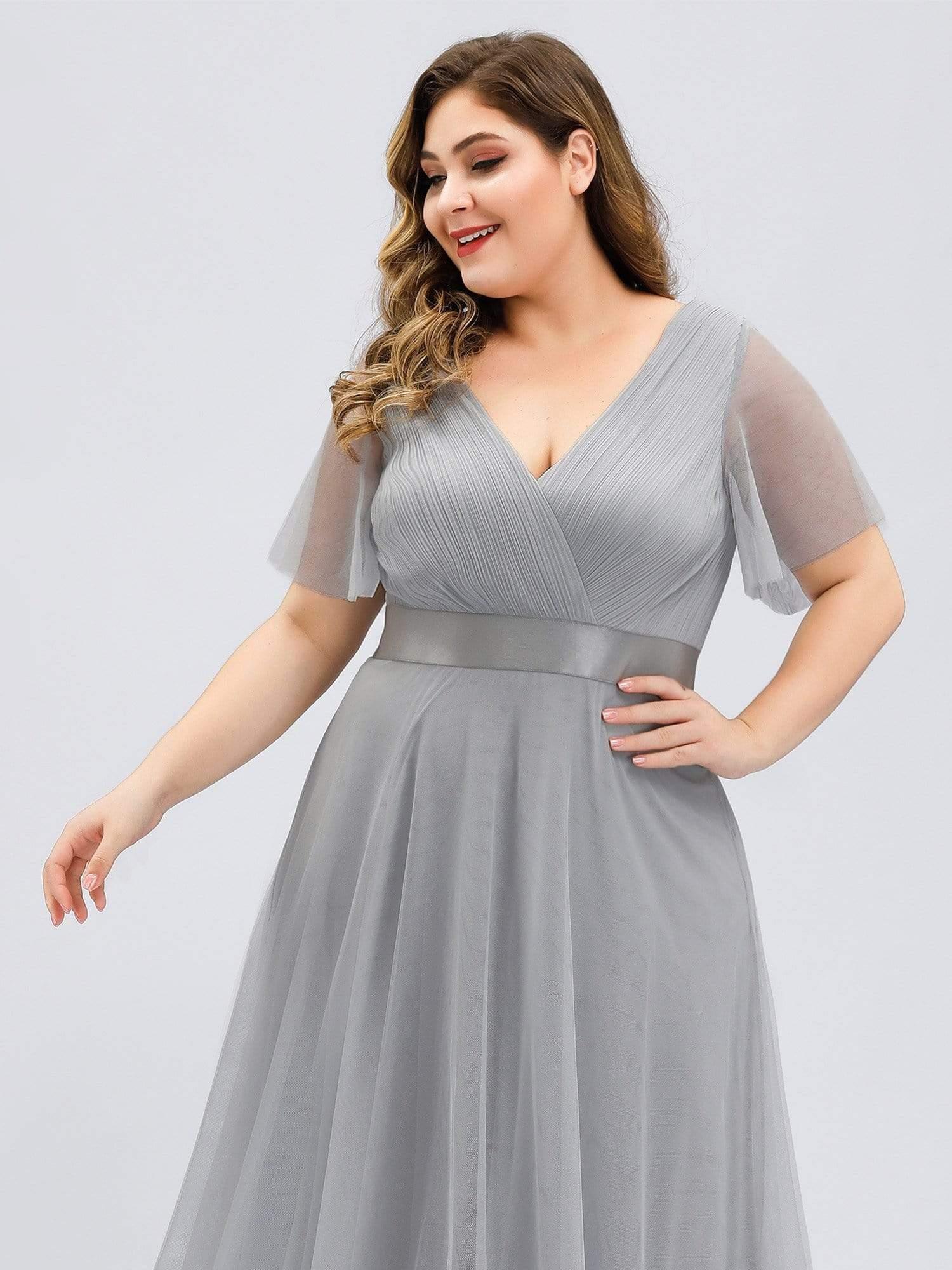 pretty MISTE|Plus Size Floor-Length Bridesmaid Dress with Short Sleeve - Image 17