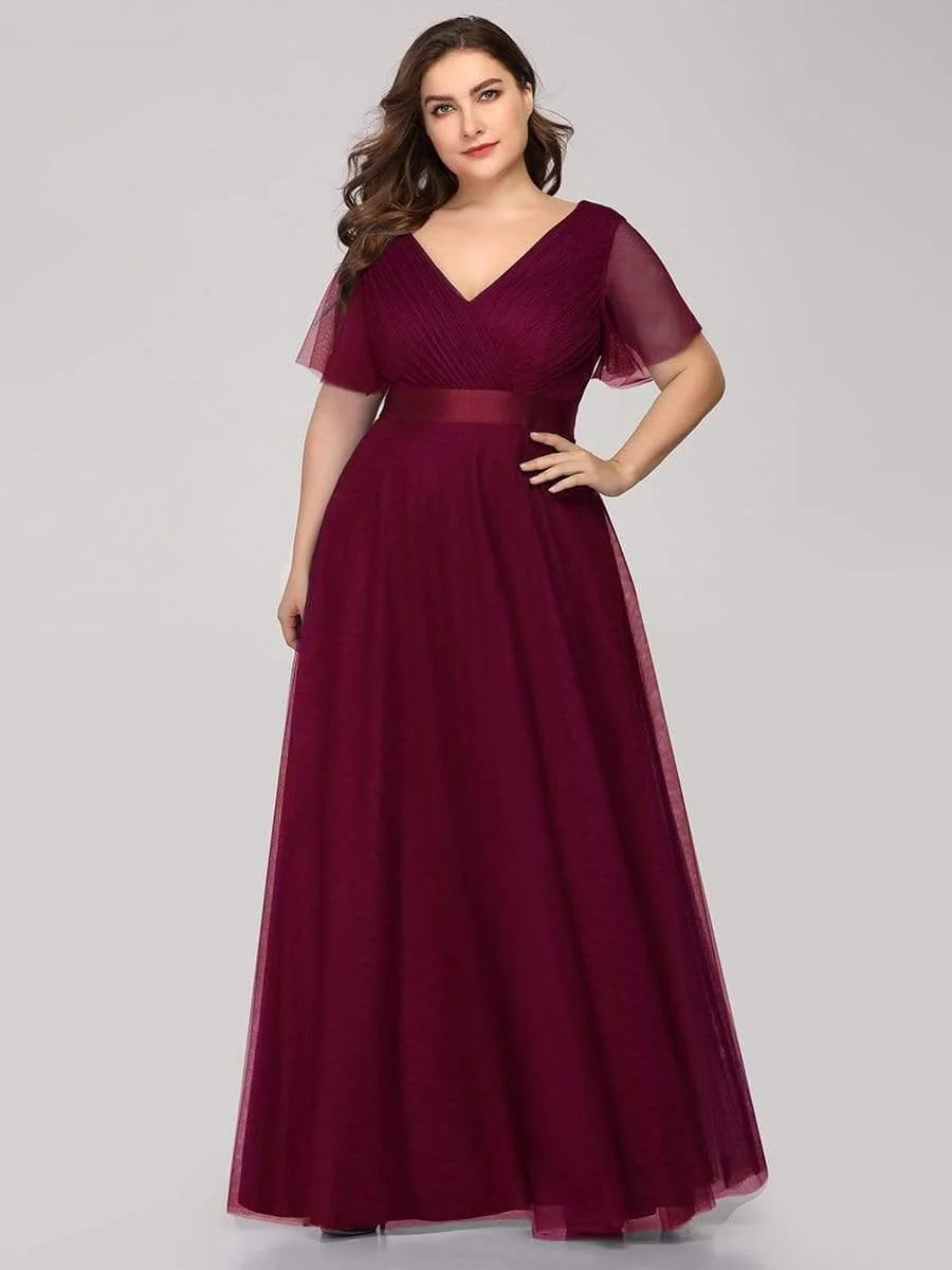 pretty MISTE|Plus Size Floor-Length Bridesmaid Dress with Short Sleeve - Image 18
