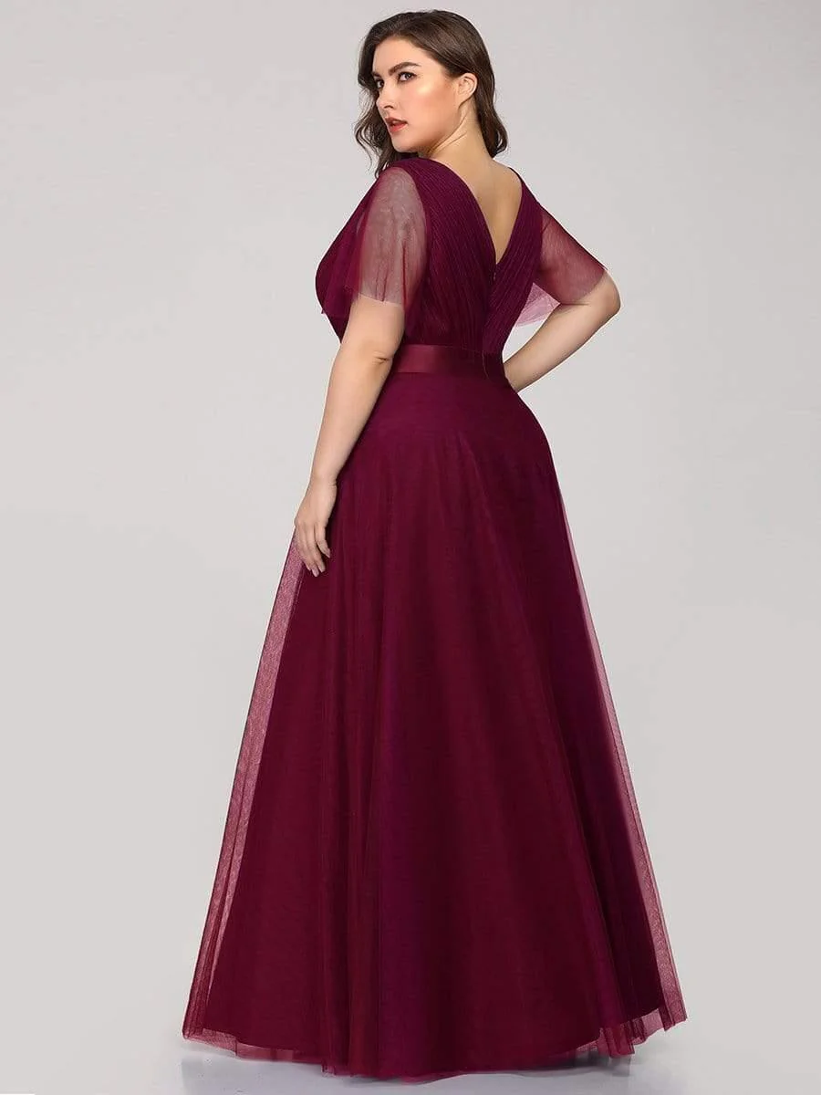 pretty MISTE|Plus Size Floor-Length Bridesmaid Dress with Short Sleeve - Image 19