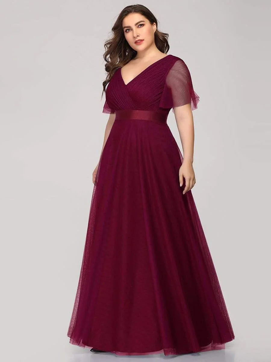 pretty MISTE|Plus Size Floor-Length Bridesmaid Dress with Short Sleeve - Image 20