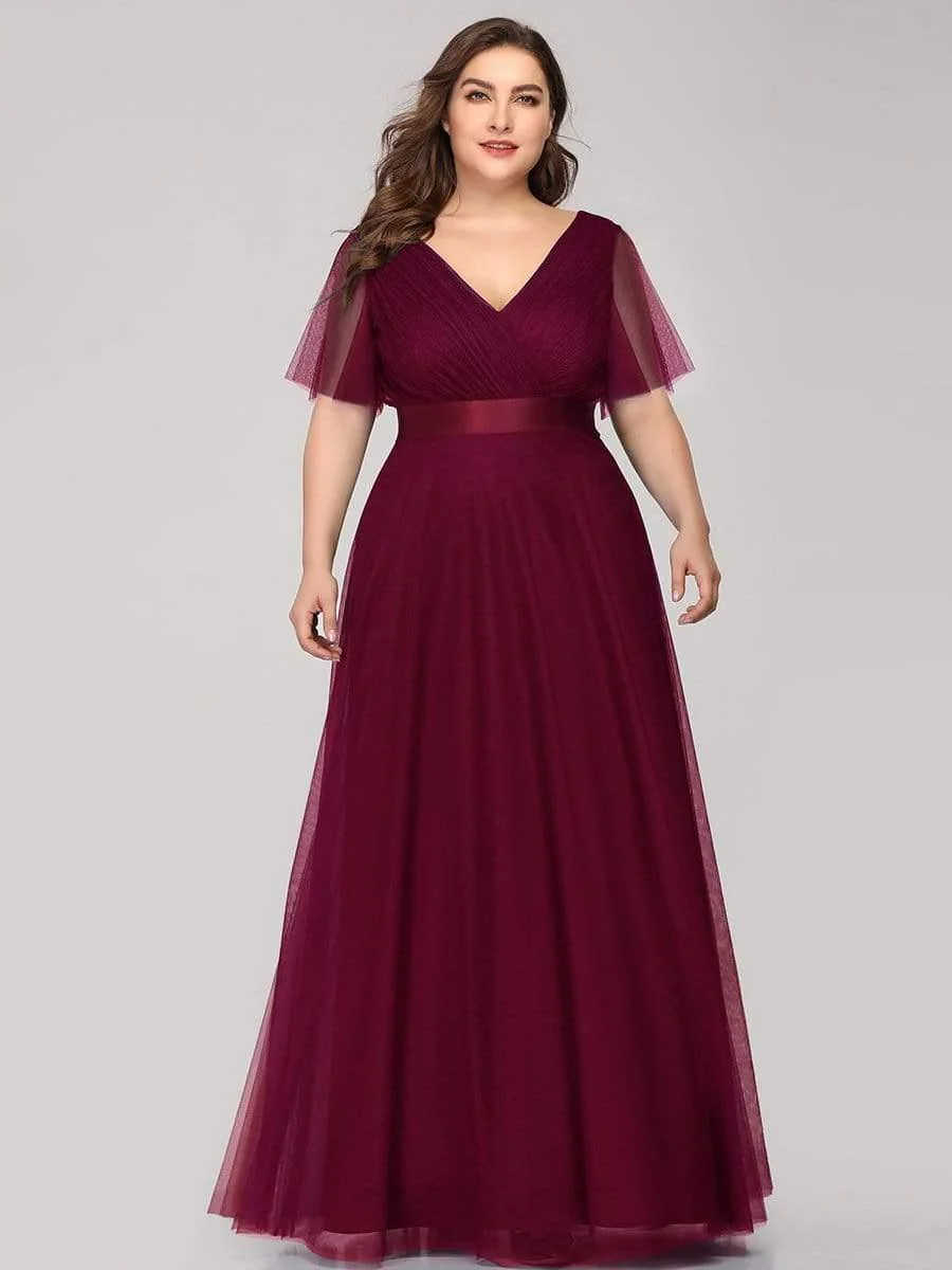 pretty MISTE|Plus Size Floor-Length Bridesmaid Dress with Short Sleeve - Image 21