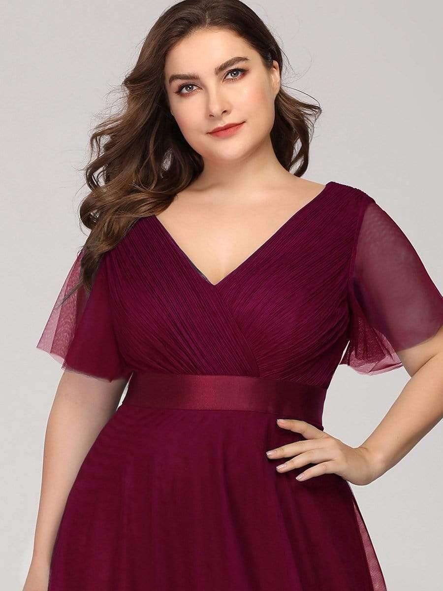 pretty MISTE|Plus Size Floor-Length Bridesmaid Dress with Short Sleeve - Image 22