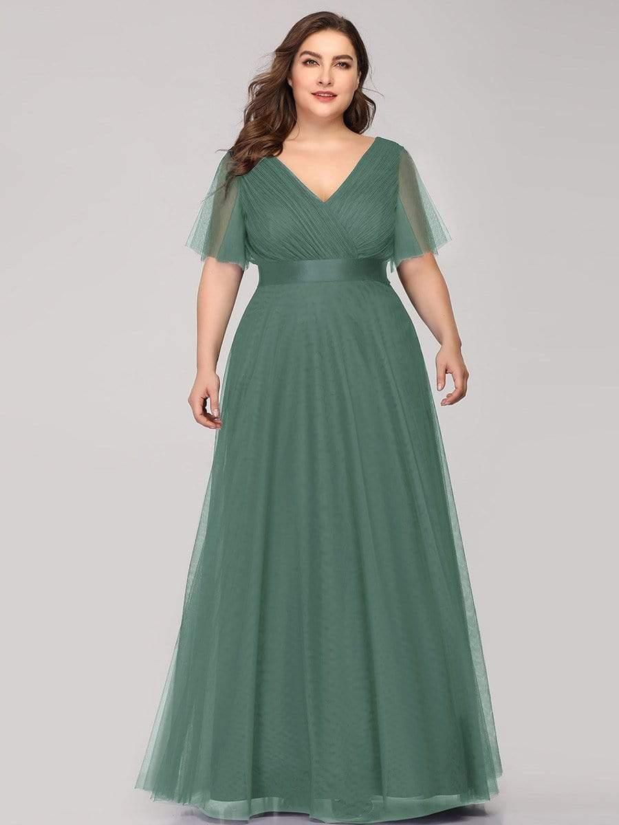 pretty MISTE|Plus Size Floor-Length Bridesmaid Dress with Short Sleeve - Image 23