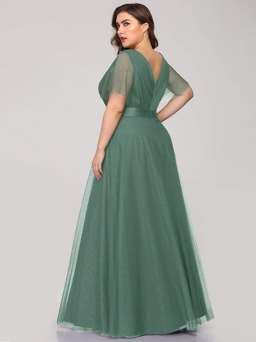 pretty MISTE|Plus Size Floor-Length Bridesmaid Dress with Short Sleeve - Image 24