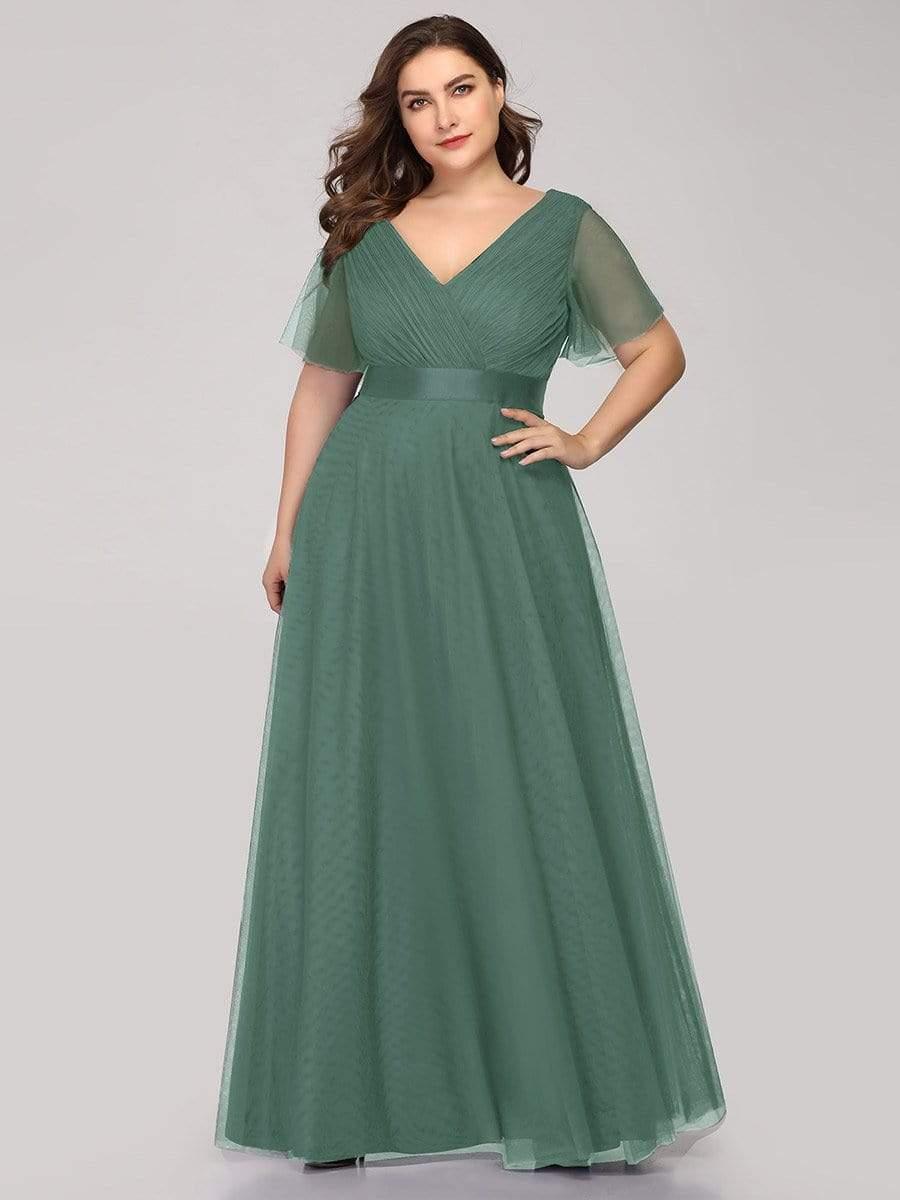 pretty MISTE|Plus Size Floor-Length Bridesmaid Dress with Short Sleeve - Image 25
