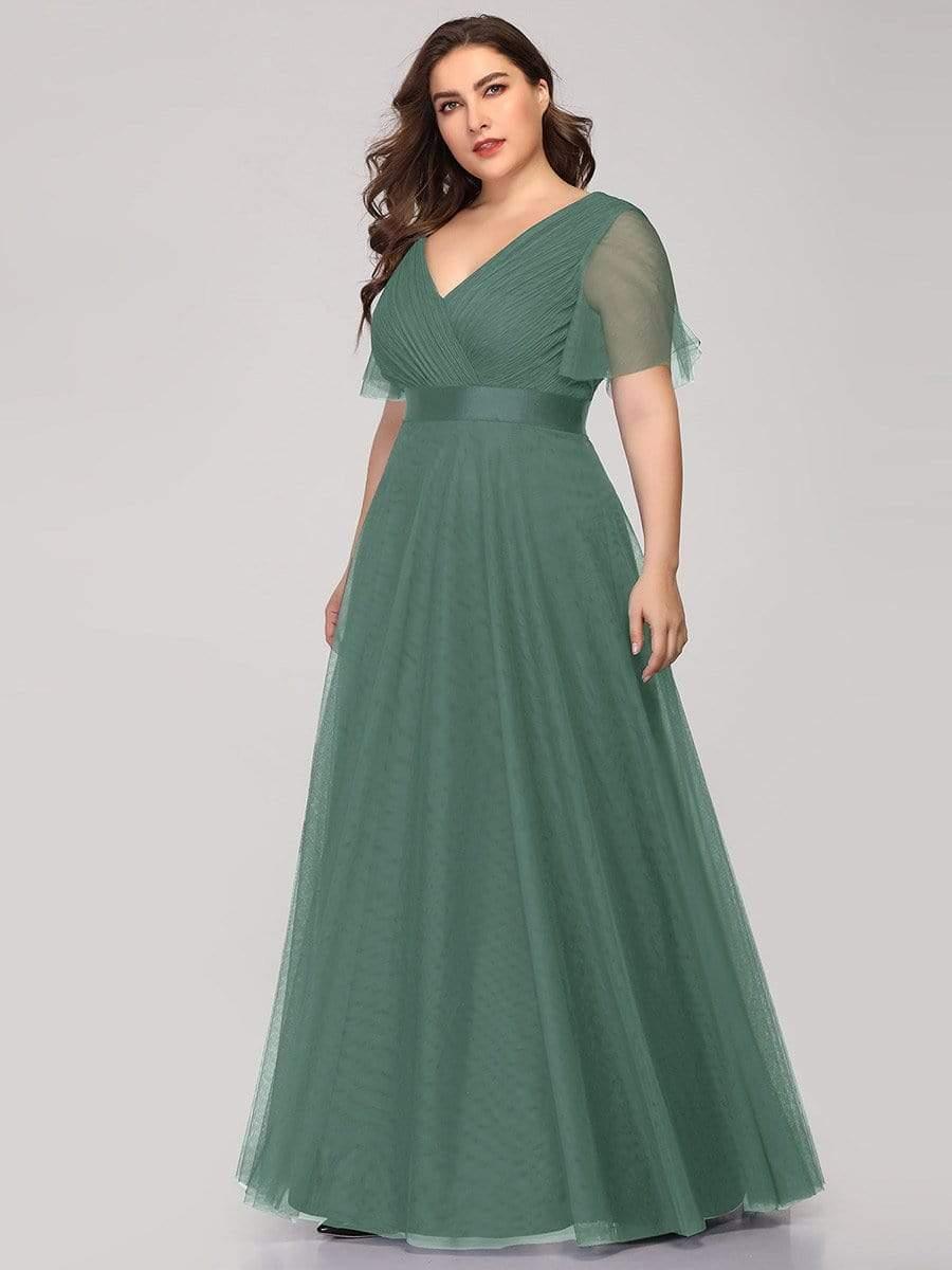 pretty MISTE|Plus Size Floor-Length Bridesmaid Dress with Short Sleeve - Image 26