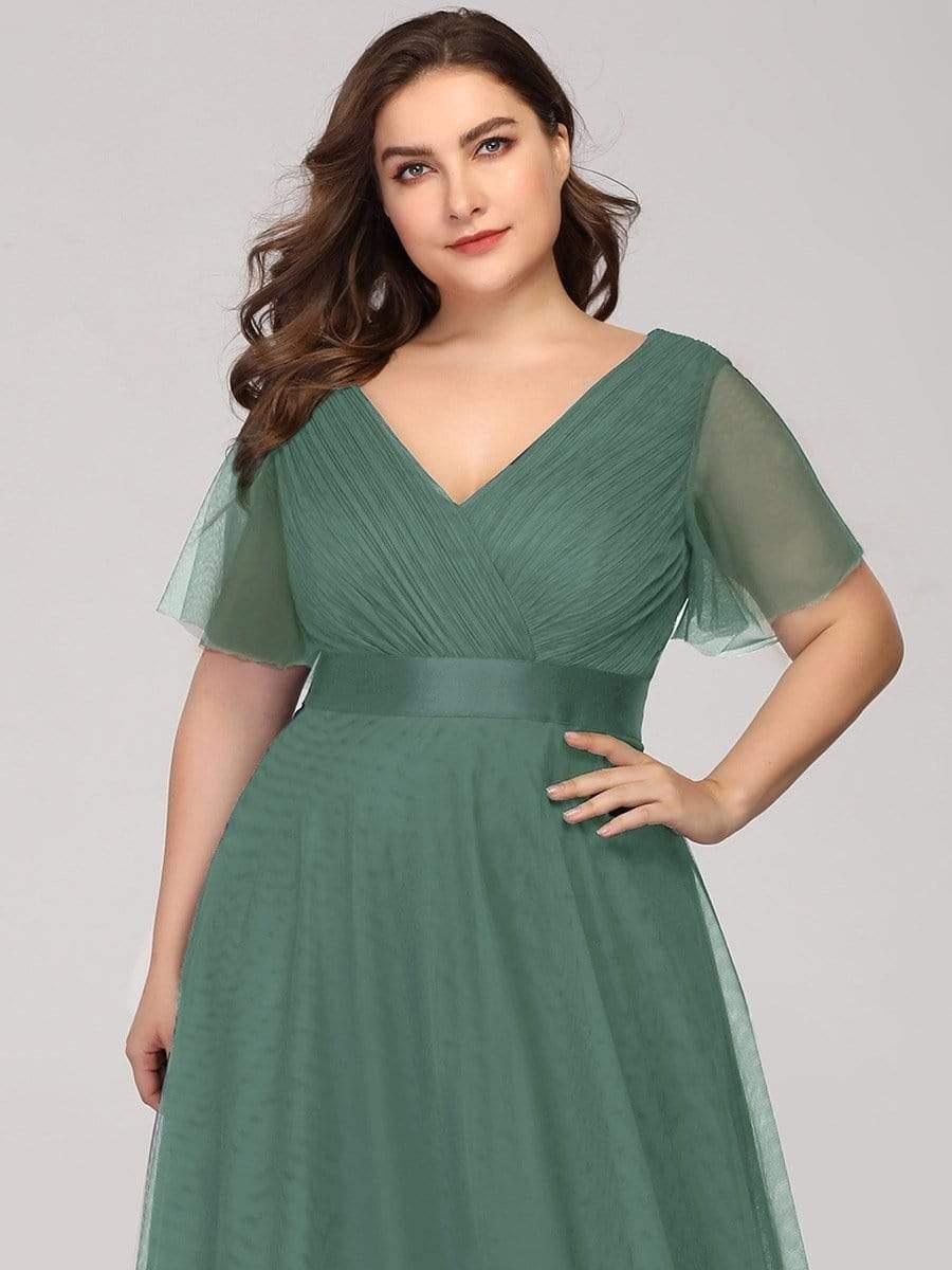 pretty MISTE|Plus Size Floor-Length Bridesmaid Dress with Short Sleeve - Image 27