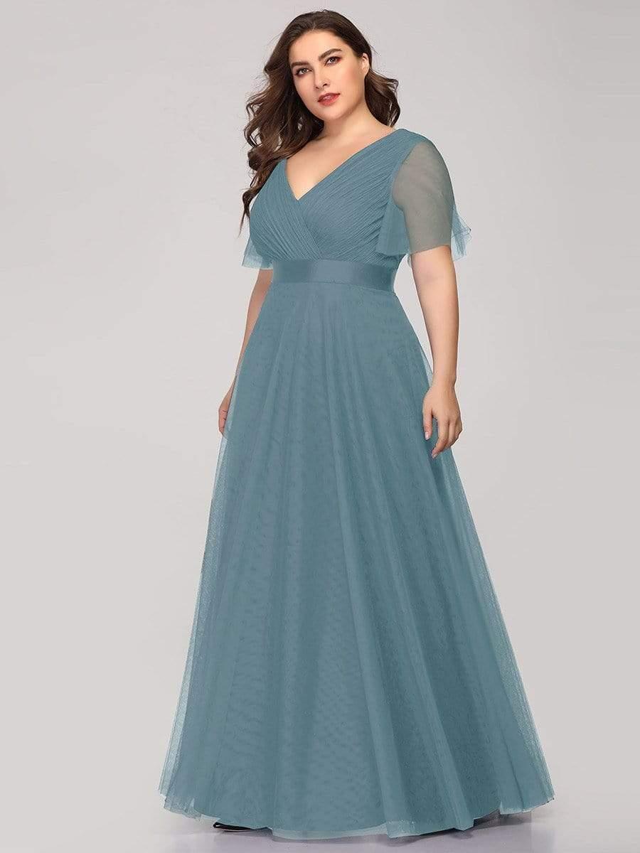 pretty MISTE|Plus Size Floor-Length Bridesmaid Dress with Short Sleeve - Image 28