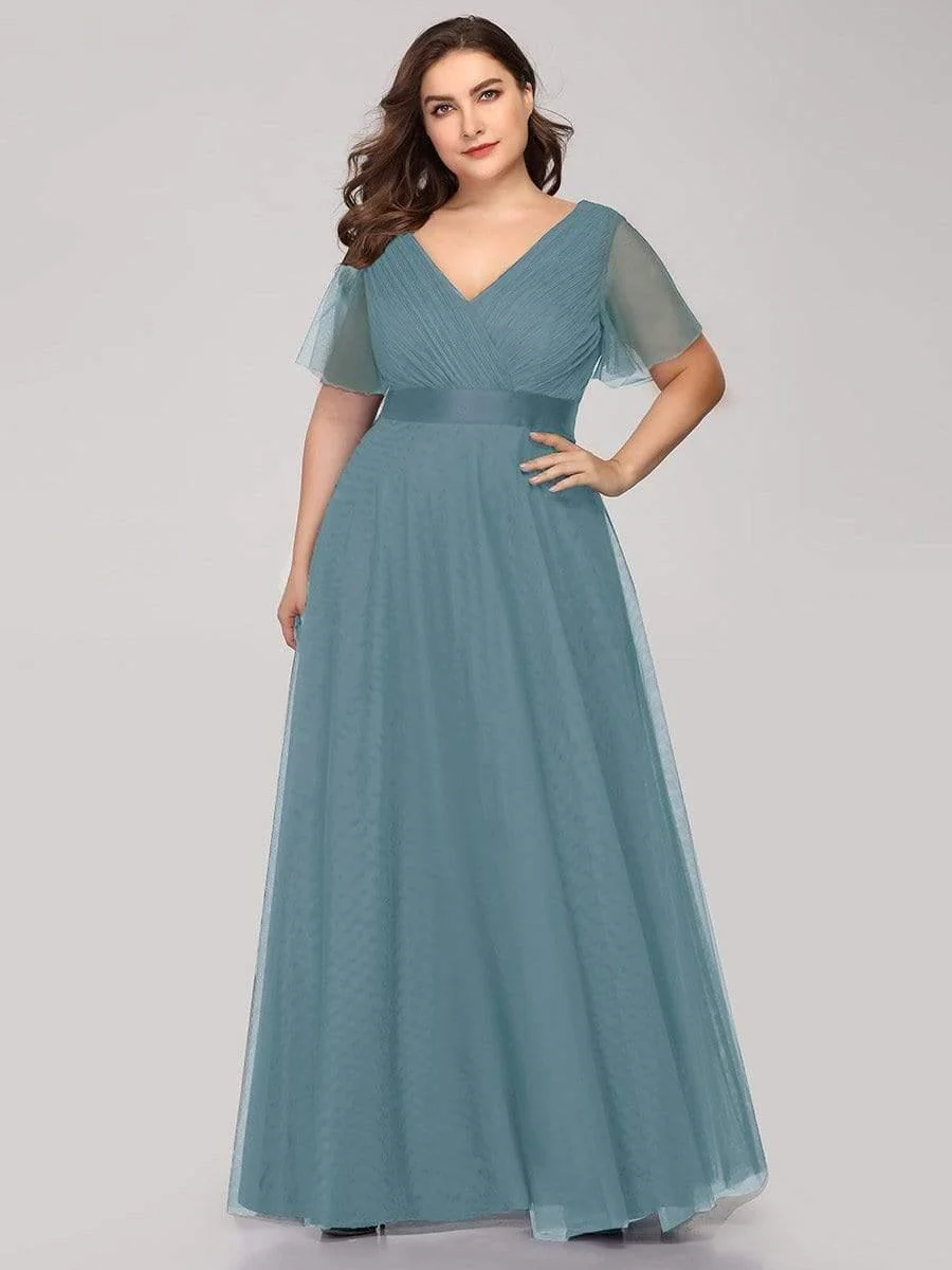 pretty MISTE|Plus Size Floor-Length Bridesmaid Dress with Short Sleeve - Image 29