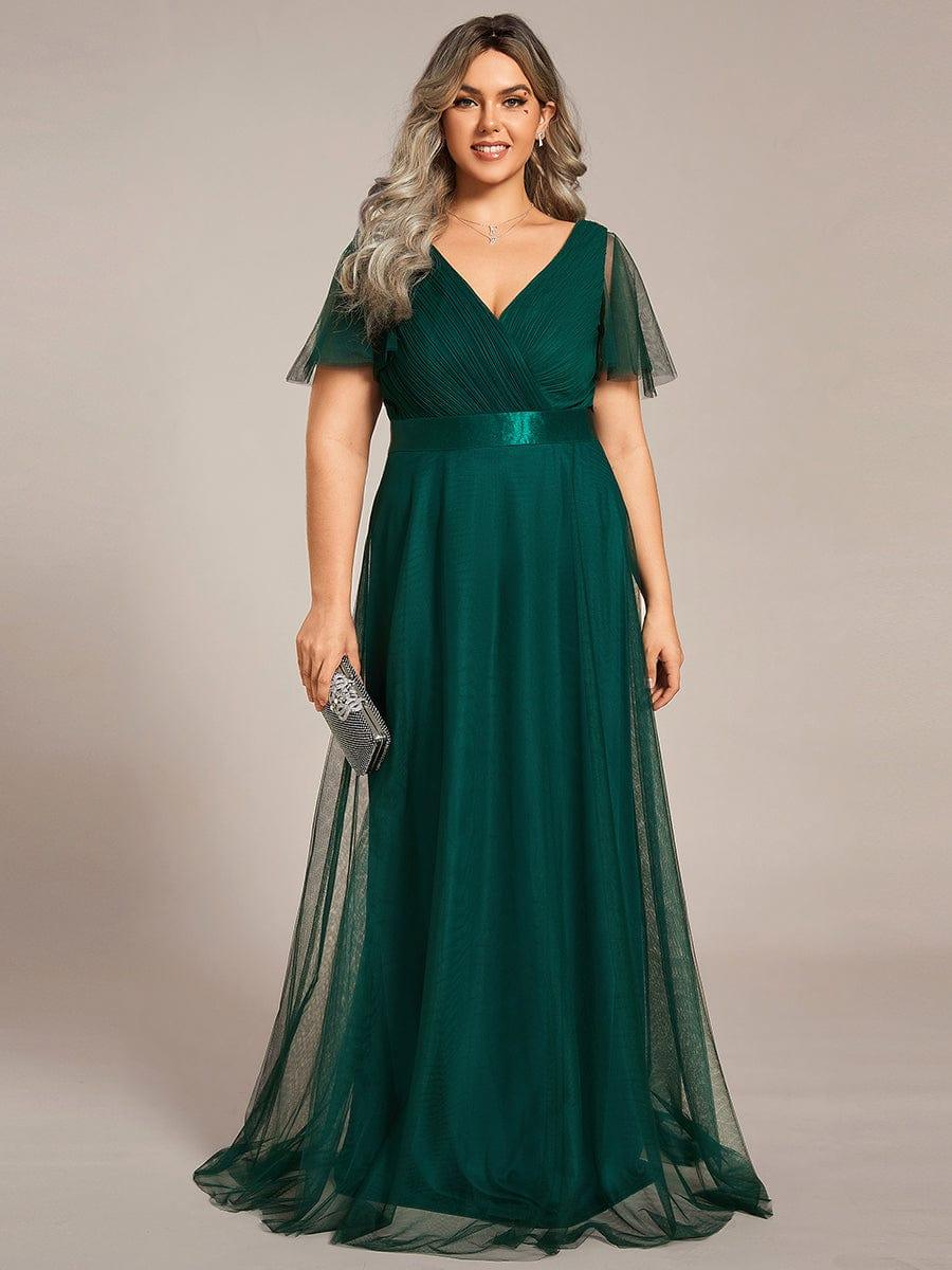 pretty MISTE|Plus Size Floor-Length Bridesmaid Dress with Short Sleeve - Image 3