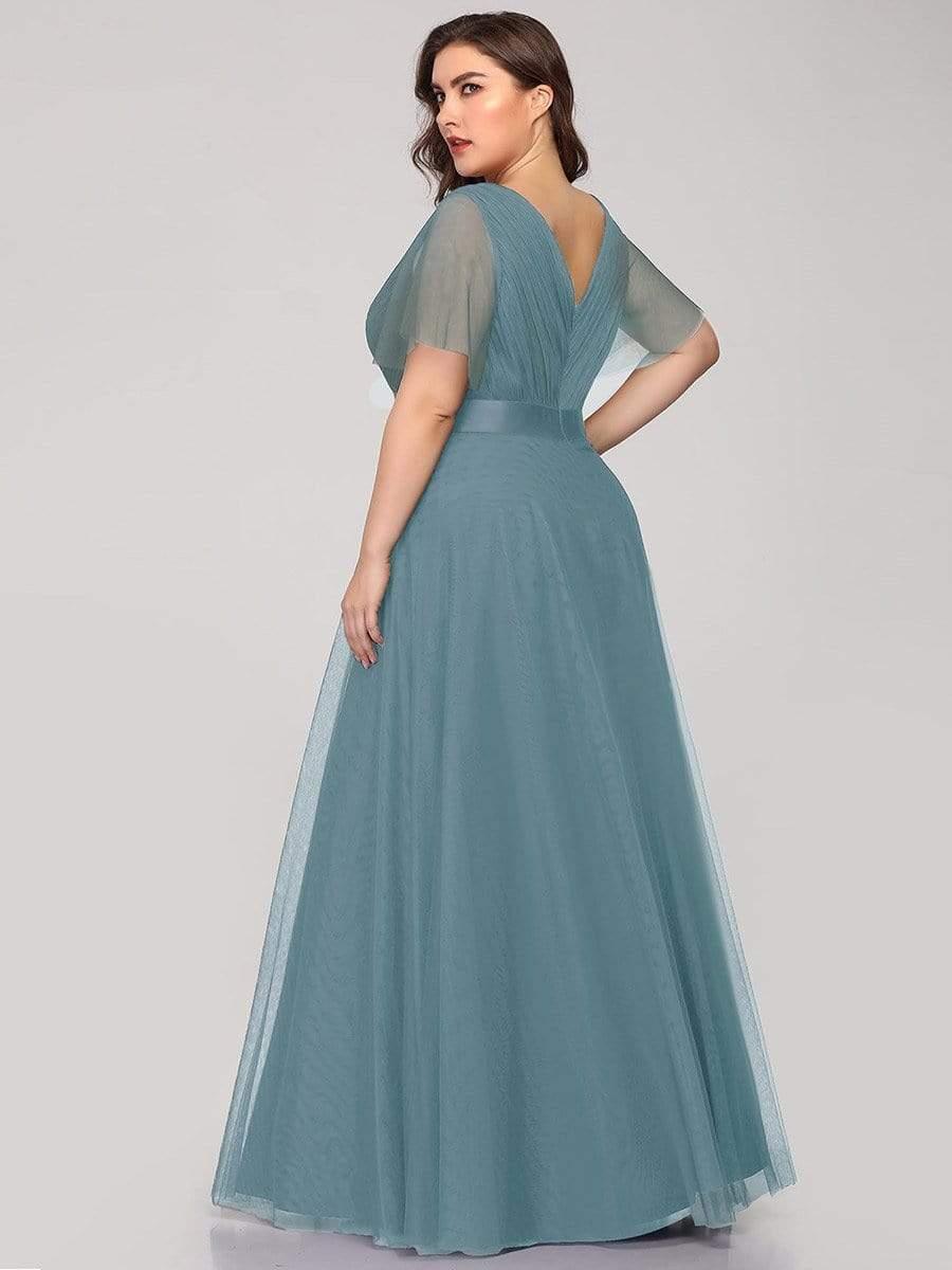 pretty MISTE|Plus Size Floor-Length Bridesmaid Dress with Short Sleeve - Image 30
