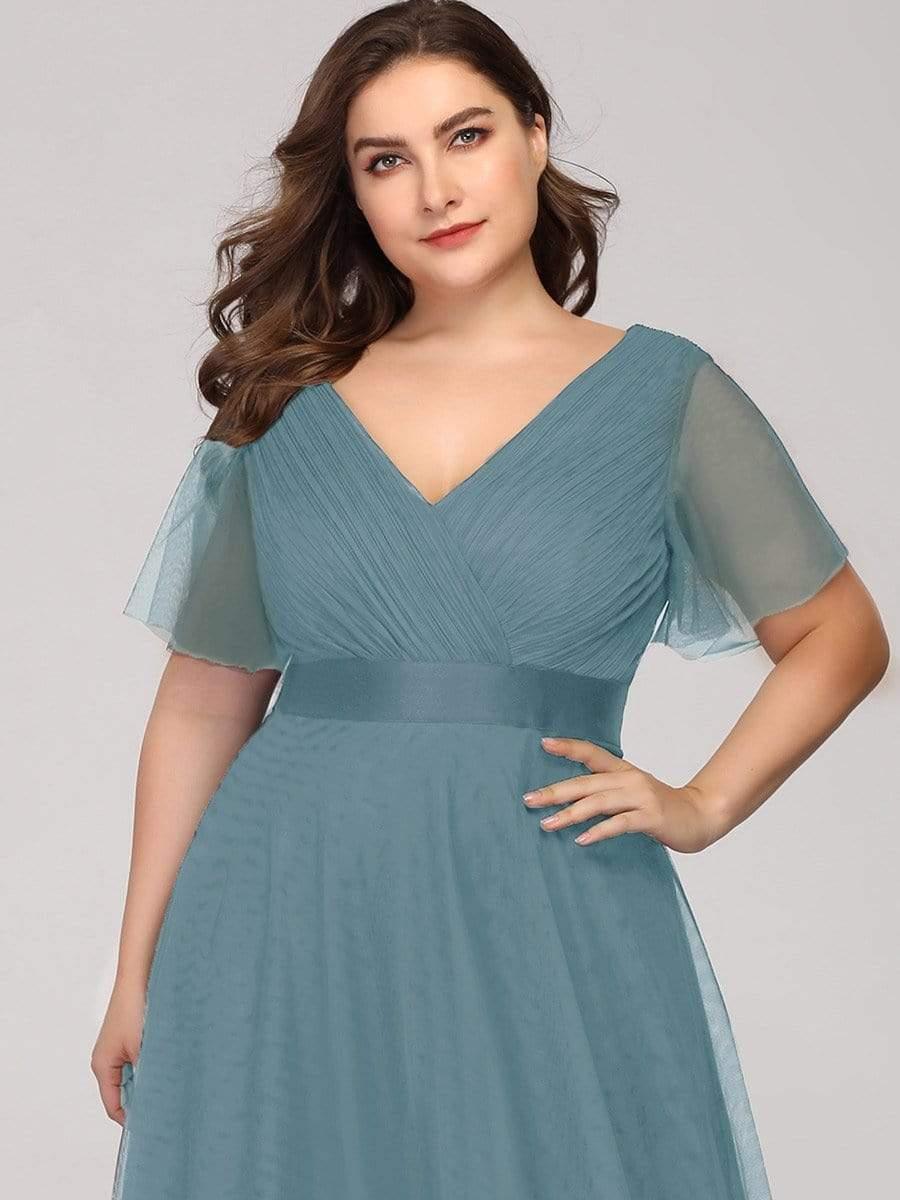 pretty MISTE|Plus Size Floor-Length Bridesmaid Dress with Short Sleeve - Image 31