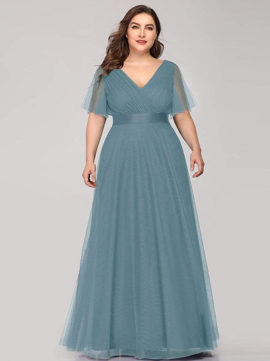 pretty MISTE|Plus Size Floor-Length Bridesmaid Dress with Short Sleeve - Image 32