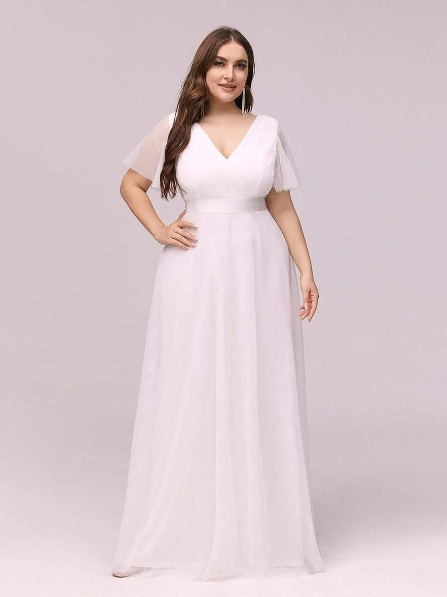 pretty MISTE|Plus Size Floor-Length Bridesmaid Dress with Short Sleeve - Image 35