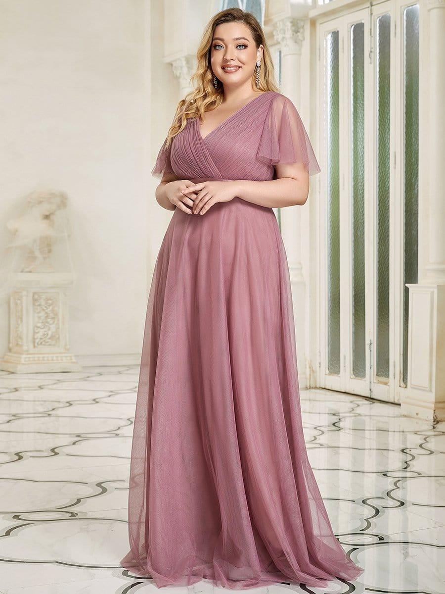 pretty MISTE|Plus Size Floor-Length Bridesmaid Dress with Short Sleeve - Image 38