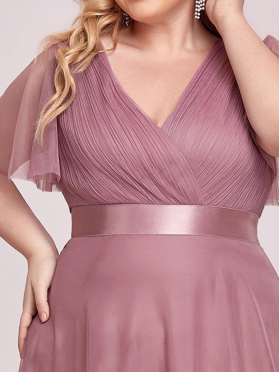 pretty MISTE|Plus Size Floor-Length Bridesmaid Dress with Short Sleeve - Image 41