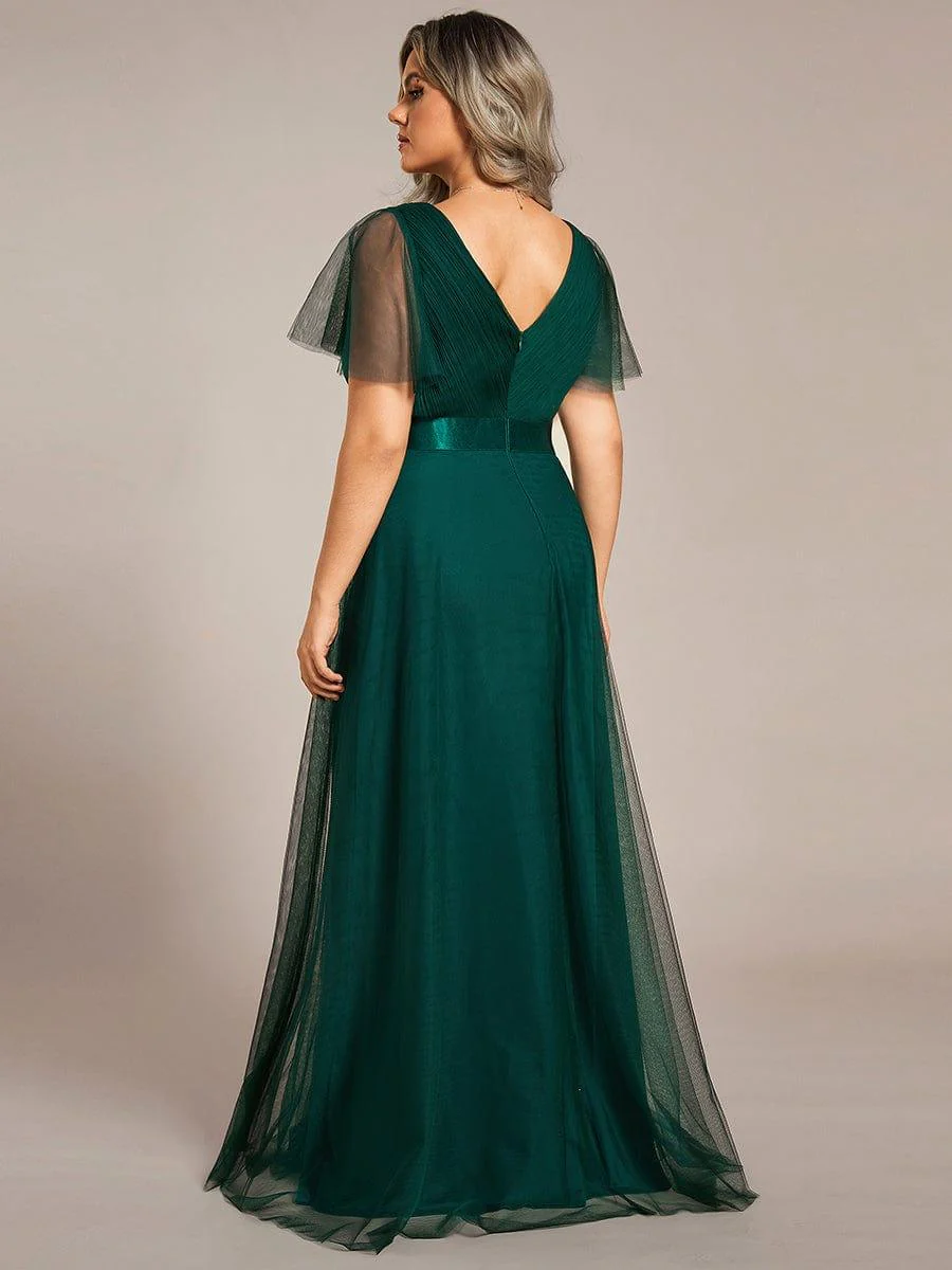 pretty MISTE|Plus Size Floor-Length Bridesmaid Dress with Short Sleeve - Image 43