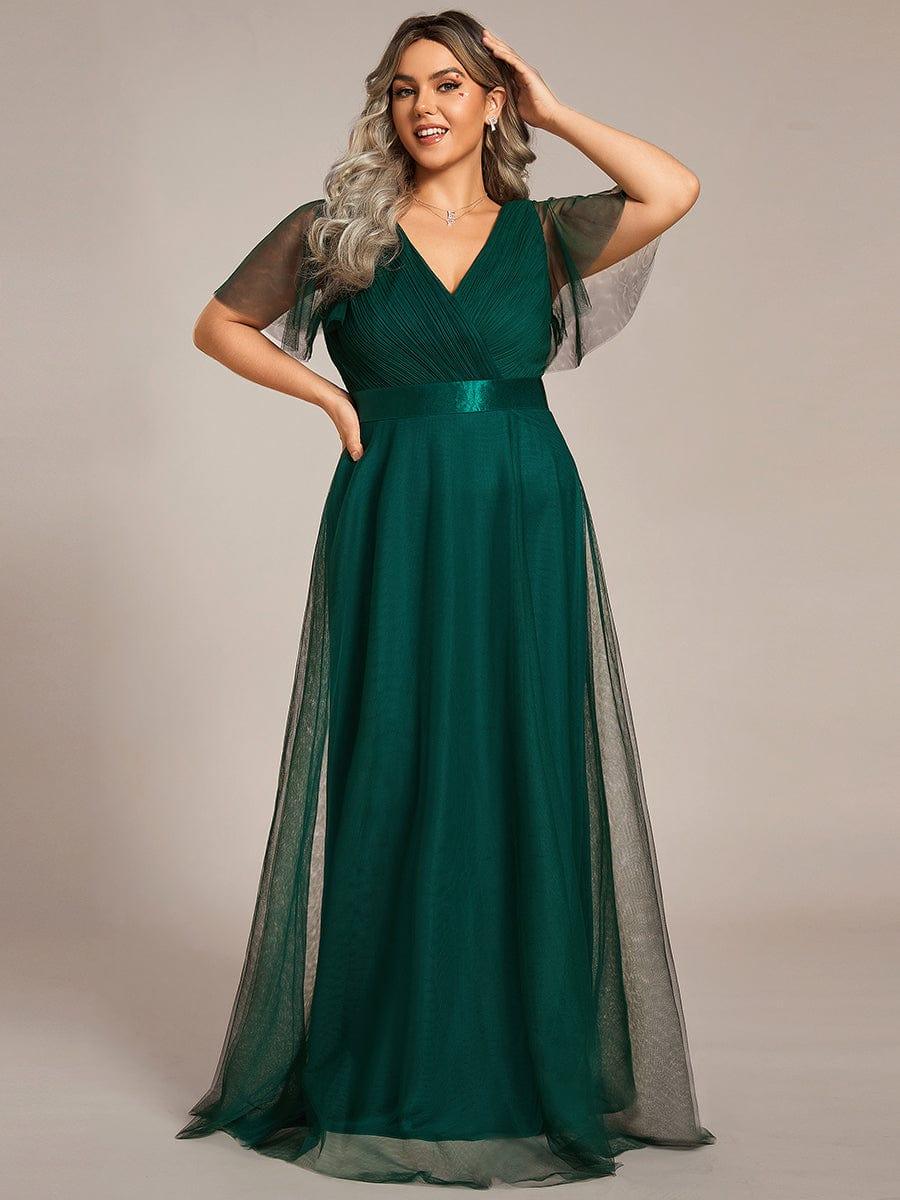pretty MISTE|Plus Size Floor-Length Bridesmaid Dress with Short Sleeve - Image 45