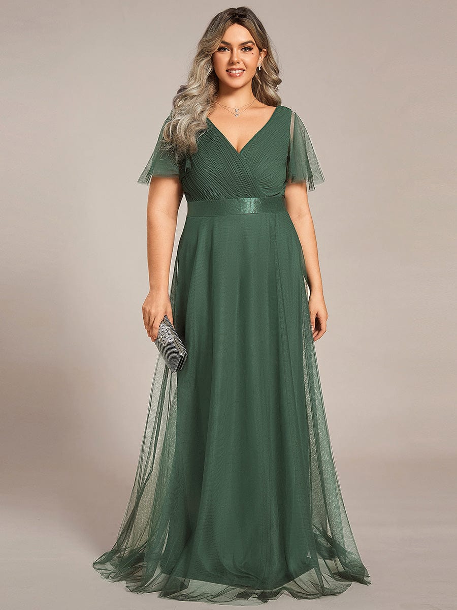 pretty MISTE|Plus Size Floor-Length Bridesmaid Dress with Short Sleeve - Image 47