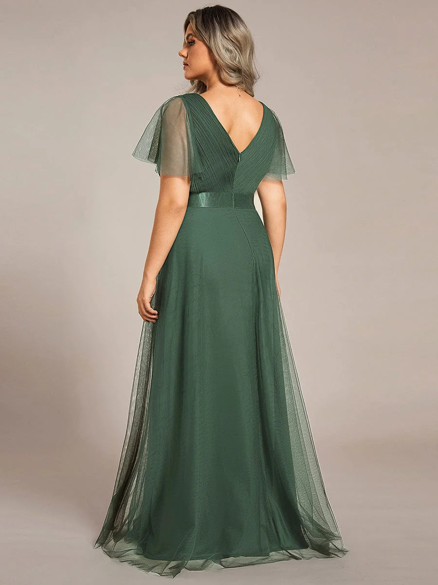 pretty MISTE|Plus Size Floor-Length Bridesmaid Dress with Short Sleeve - Image 48
