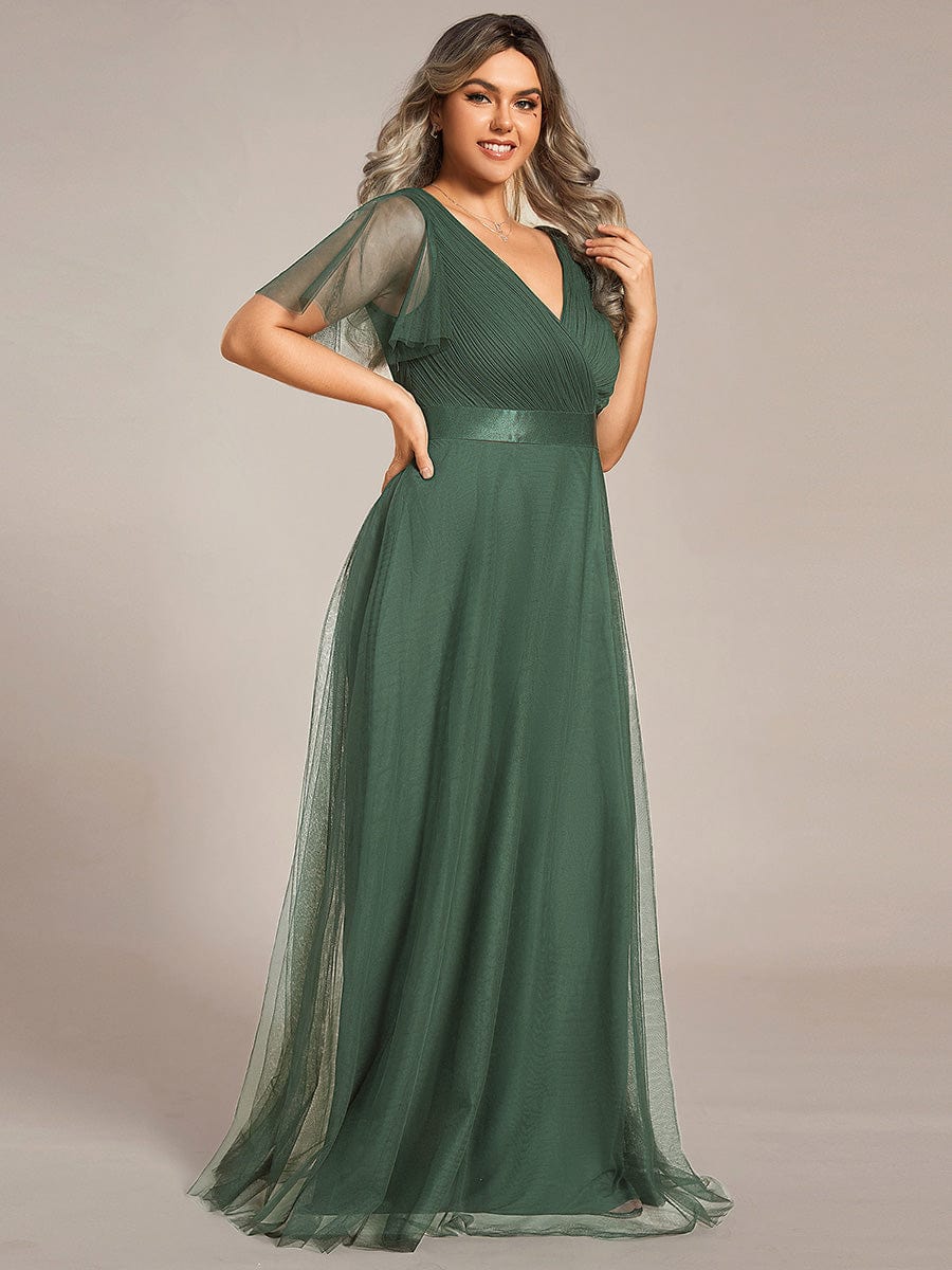 pretty MISTE|Plus Size Floor-Length Bridesmaid Dress with Short Sleeve - Image 49