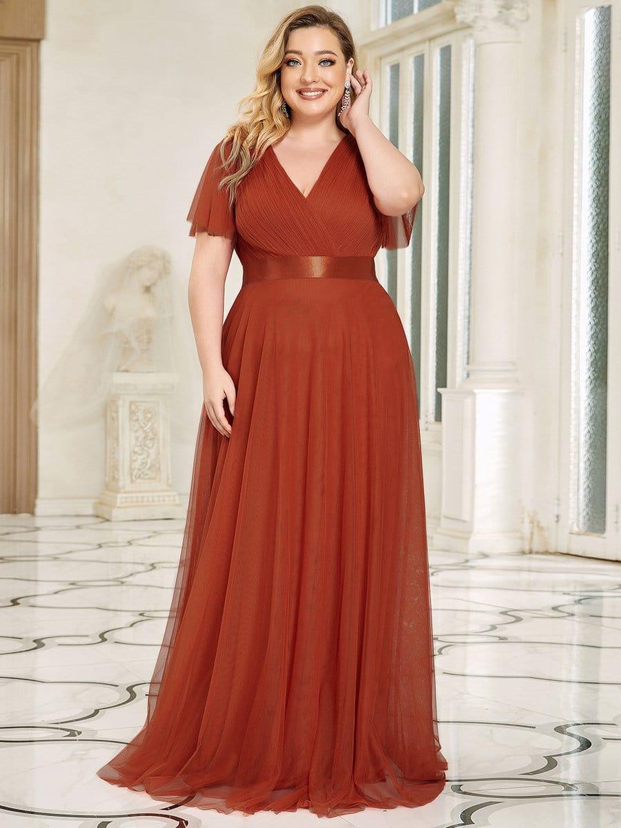 pretty MISTE|Plus Size Floor-Length Bridesmaid Dress with Short Sleeve - Image 5