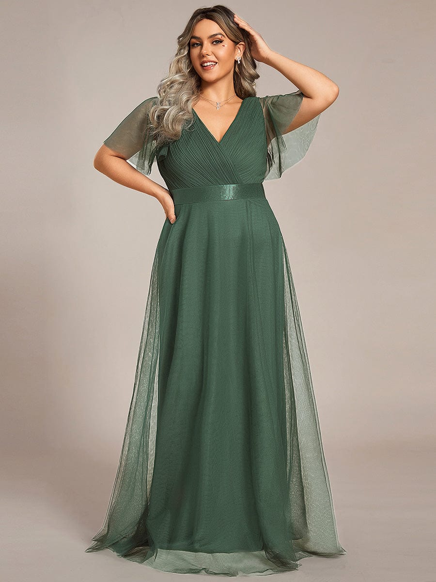 pretty MISTE|Plus Size Floor-Length Bridesmaid Dress with Short Sleeve - Image 50