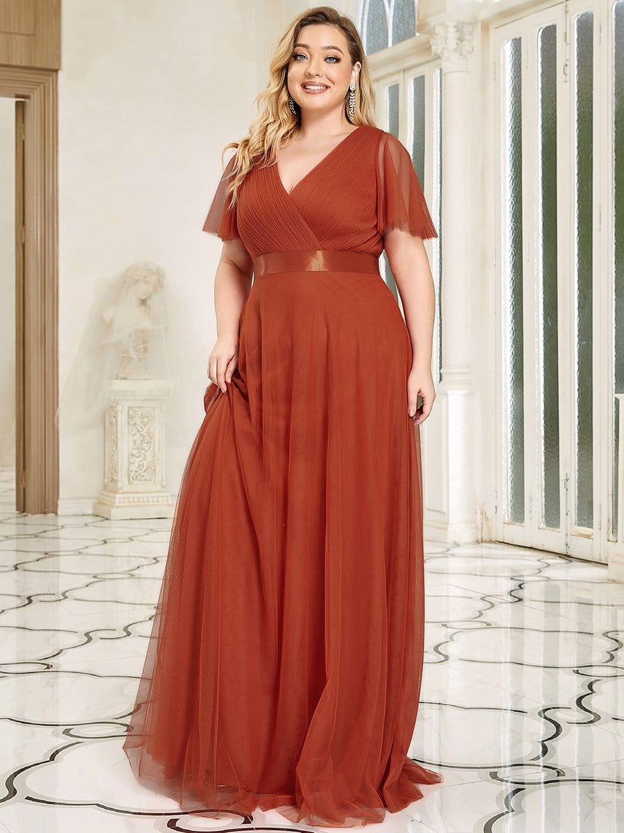 pretty MISTE|Plus Size Floor-Length Bridesmaid Dress with Short Sleeve - Image 7