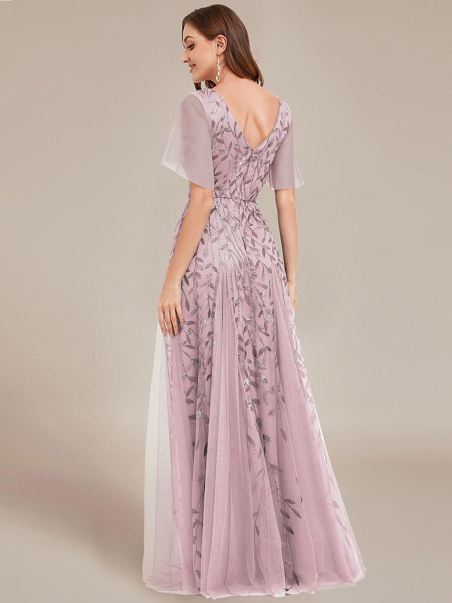 ever ASTRAL|Romantic Shimmery V Neck Ruffle Sleeves Maxi Long Evening Gowns - Image 160
