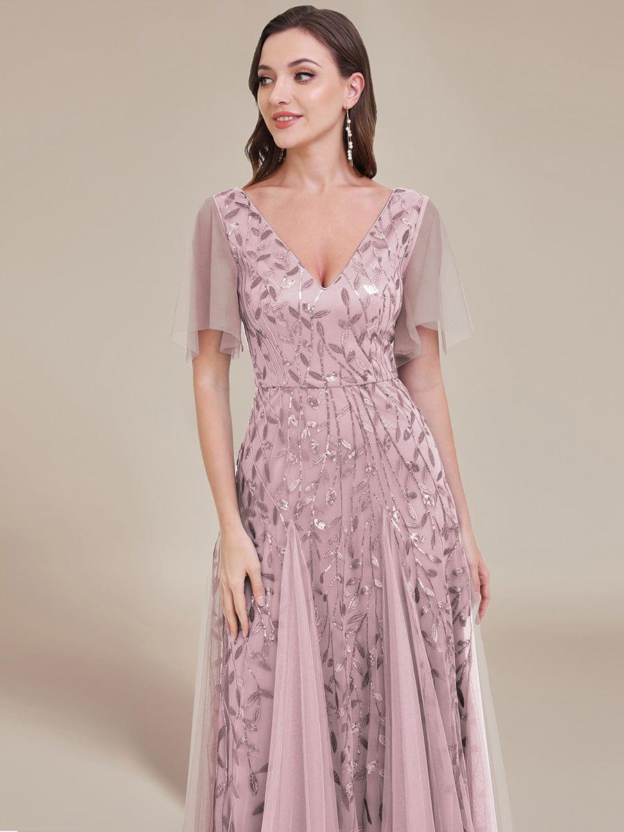 ever ASTRAL|Romantic Shimmery V Neck Ruffle Sleeves Maxi Long Evening Gowns - Image 163