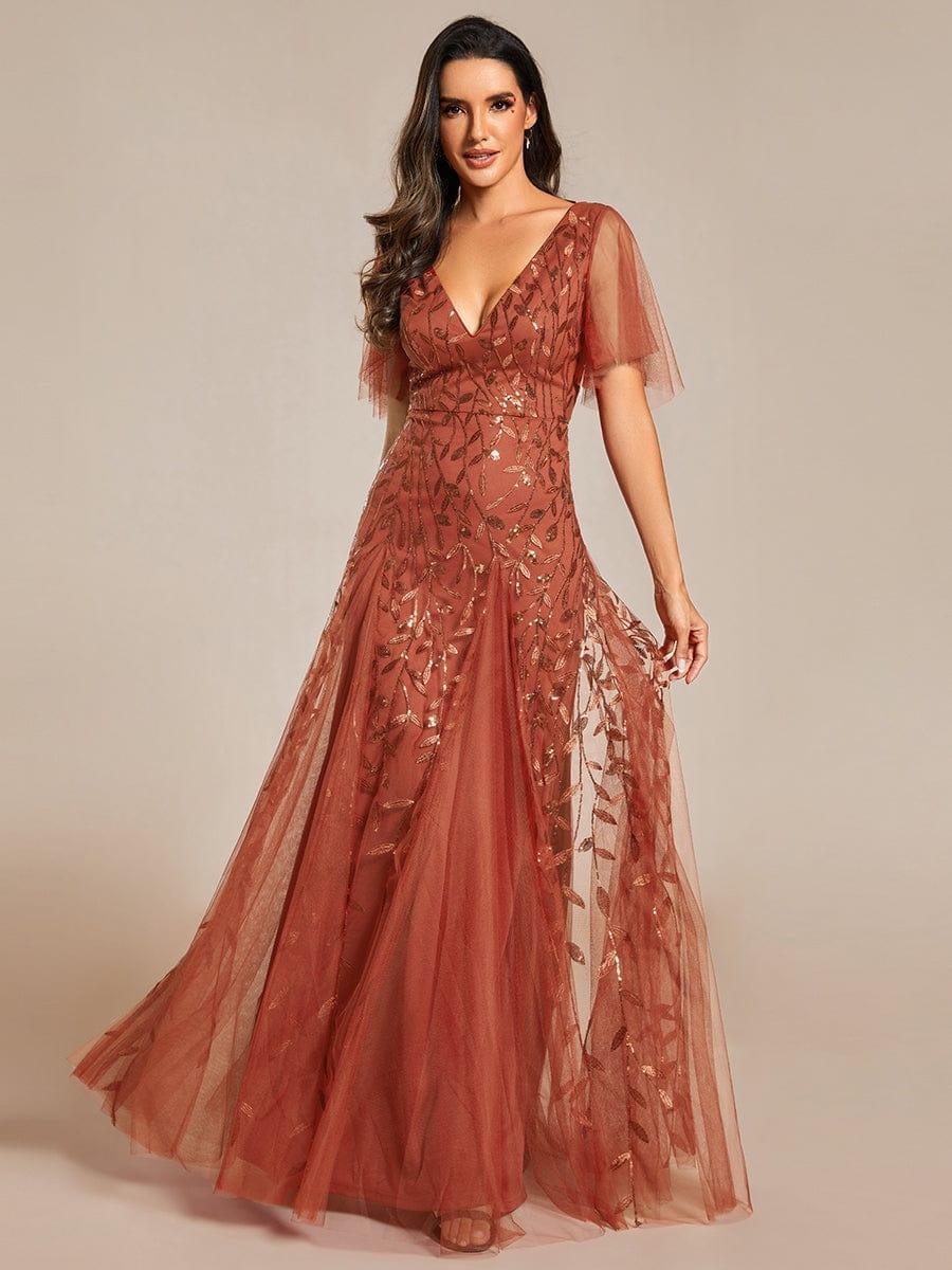 ever ASTRAL|Stunning V Neck Long Wedding Guest Dress with Ruffle Sleeves - Image 116