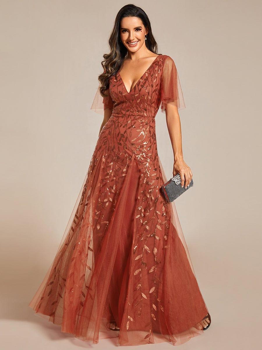 ever ASTRAL|Stunning V Neck Long Wedding Guest Dress with Ruffle Sleeves - Image 117