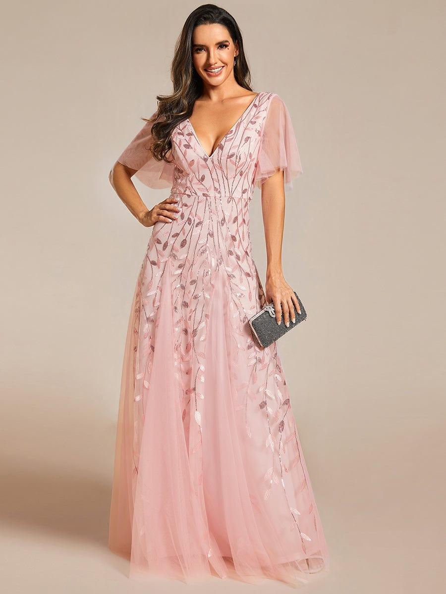 ever ASTRAL|Stunning V Neck Long Wedding Guest Dress with Ruffle Sleeves - Image 125