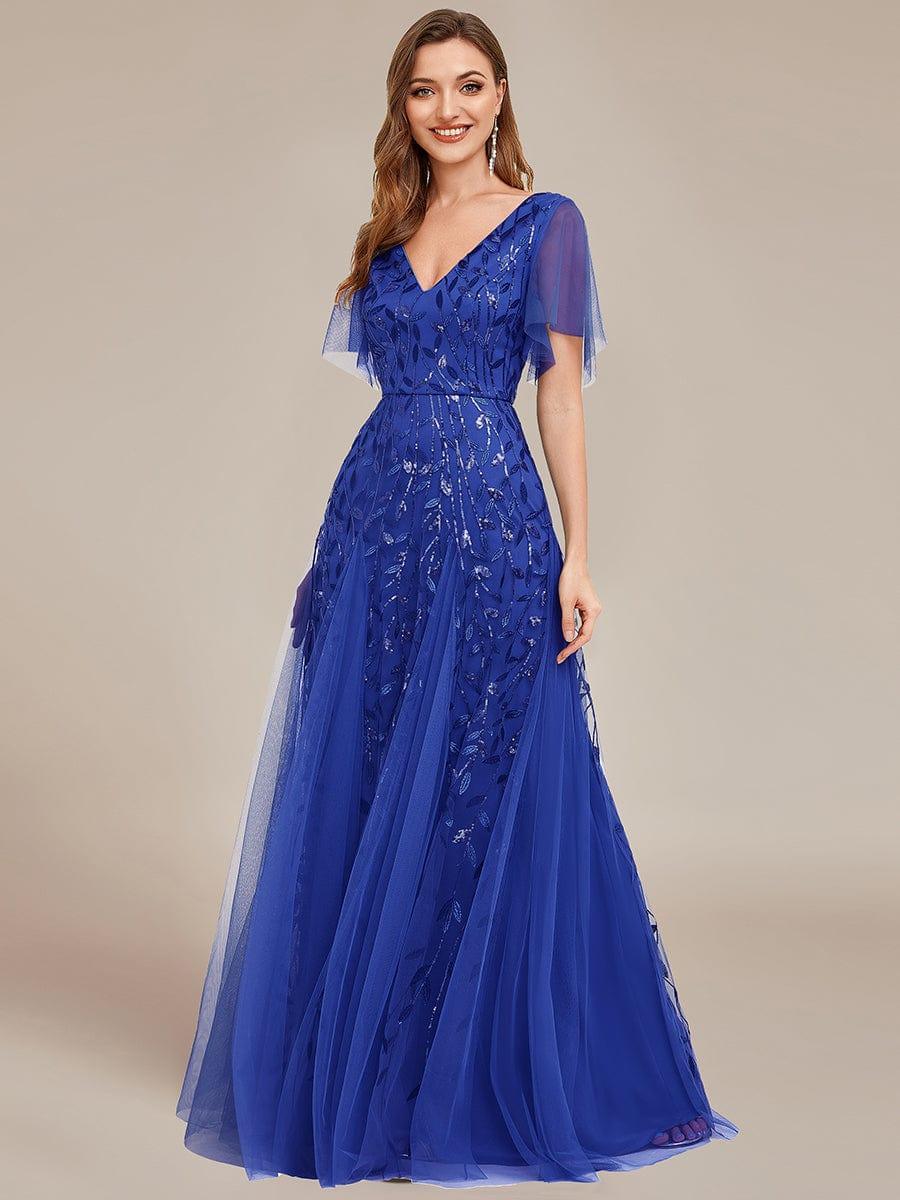 ever ASTRAL|Stunning V Neck Long Wedding Guest Dress with Ruffle Sleeves - Image 129