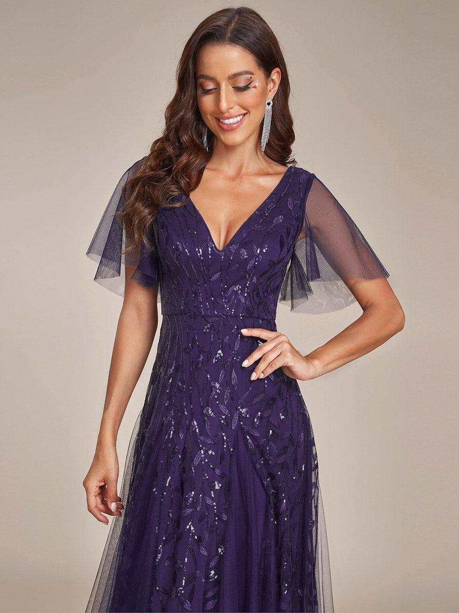 ever ASTRAL|Stunning V Neck Long Wedding Guest Dress with Ruffle Sleeves - Image 147