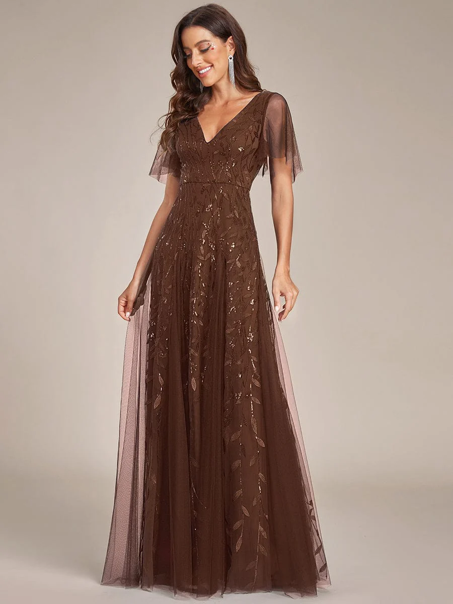 ever ASTRAL|Stunning V Neck Long Wedding Guest Dress with Ruffle Sleeves - Image 153
