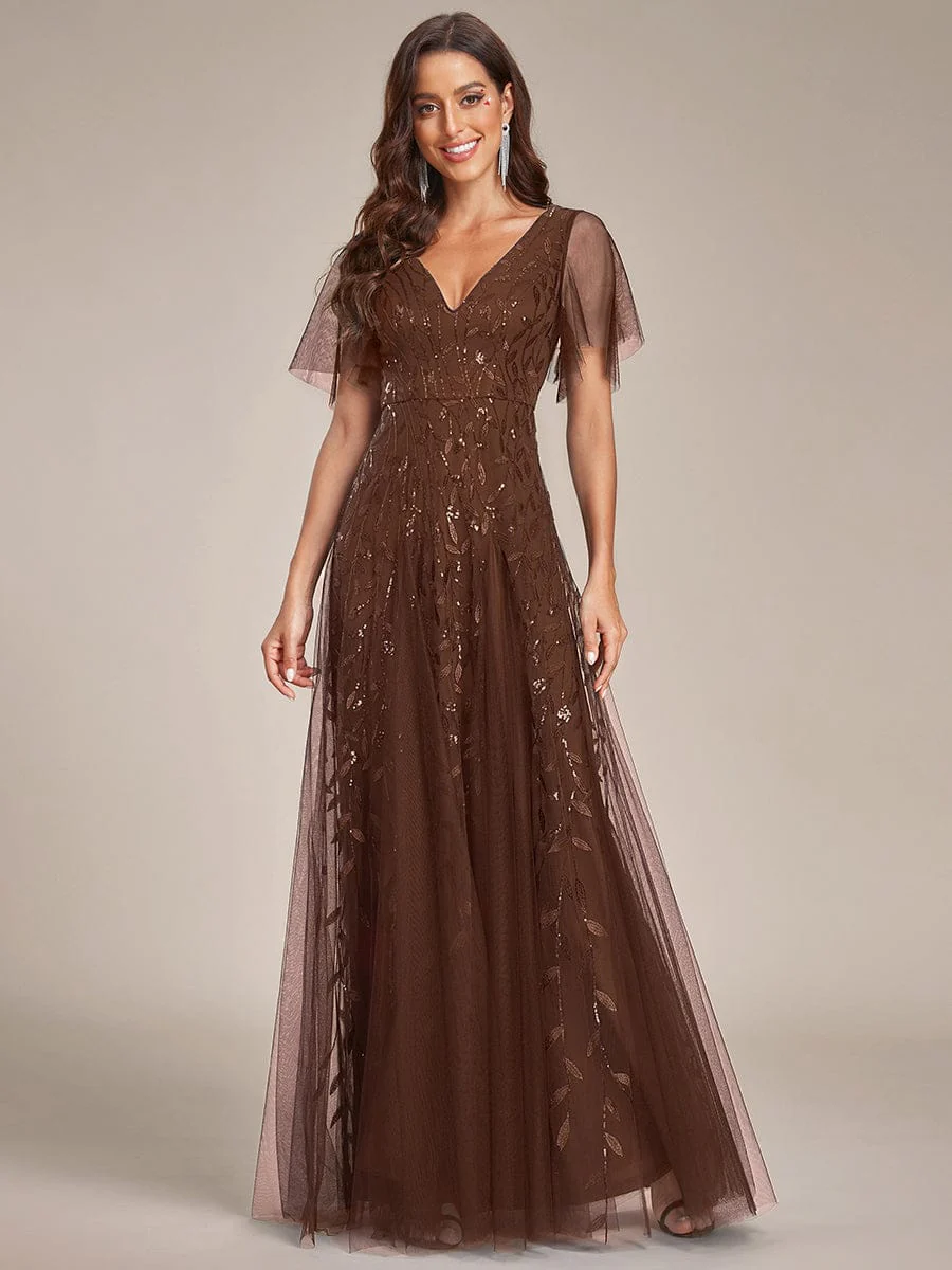 ever ASTRAL|Stunning V Neck Long Wedding Guest Dress with Ruffle Sleeves - Image 155