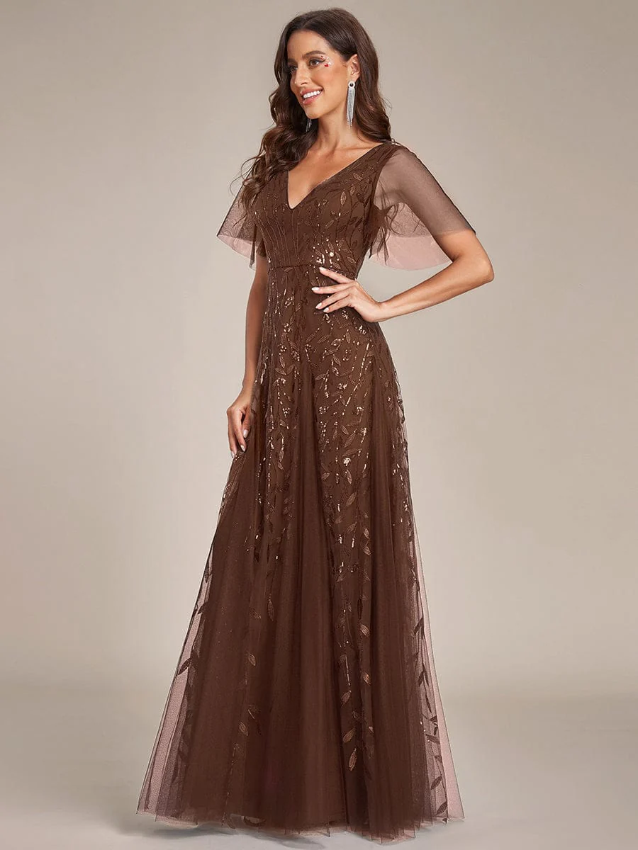 ever ASTRAL|Stunning V Neck Long Wedding Guest Dress with Ruffle Sleeves - Image 156