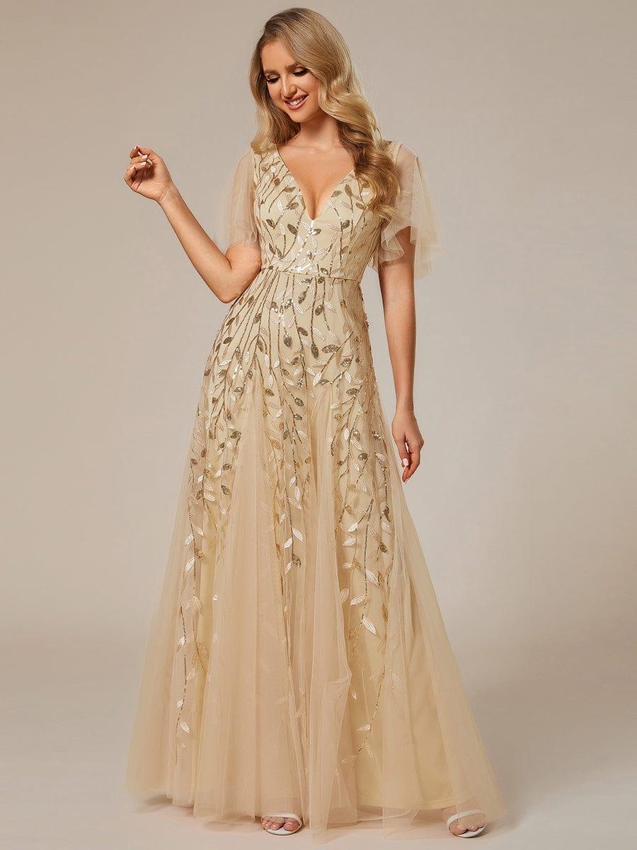 ever ASTRAL|Stunning V Neck Long Wedding Guest Dress with Ruffle Sleeves - Image 22