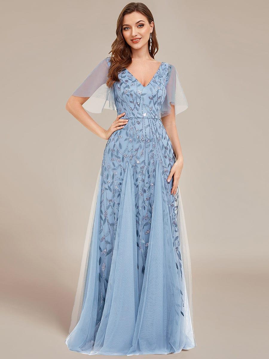 ever ASTRAL|Stunning V Neck Long Wedding Guest Dress with Ruffle Sleeves - Image 30