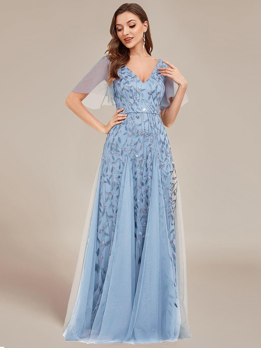 ever ASTRAL|Stunning V Neck Long Wedding Guest Dress with Ruffle Sleeves - Image 34