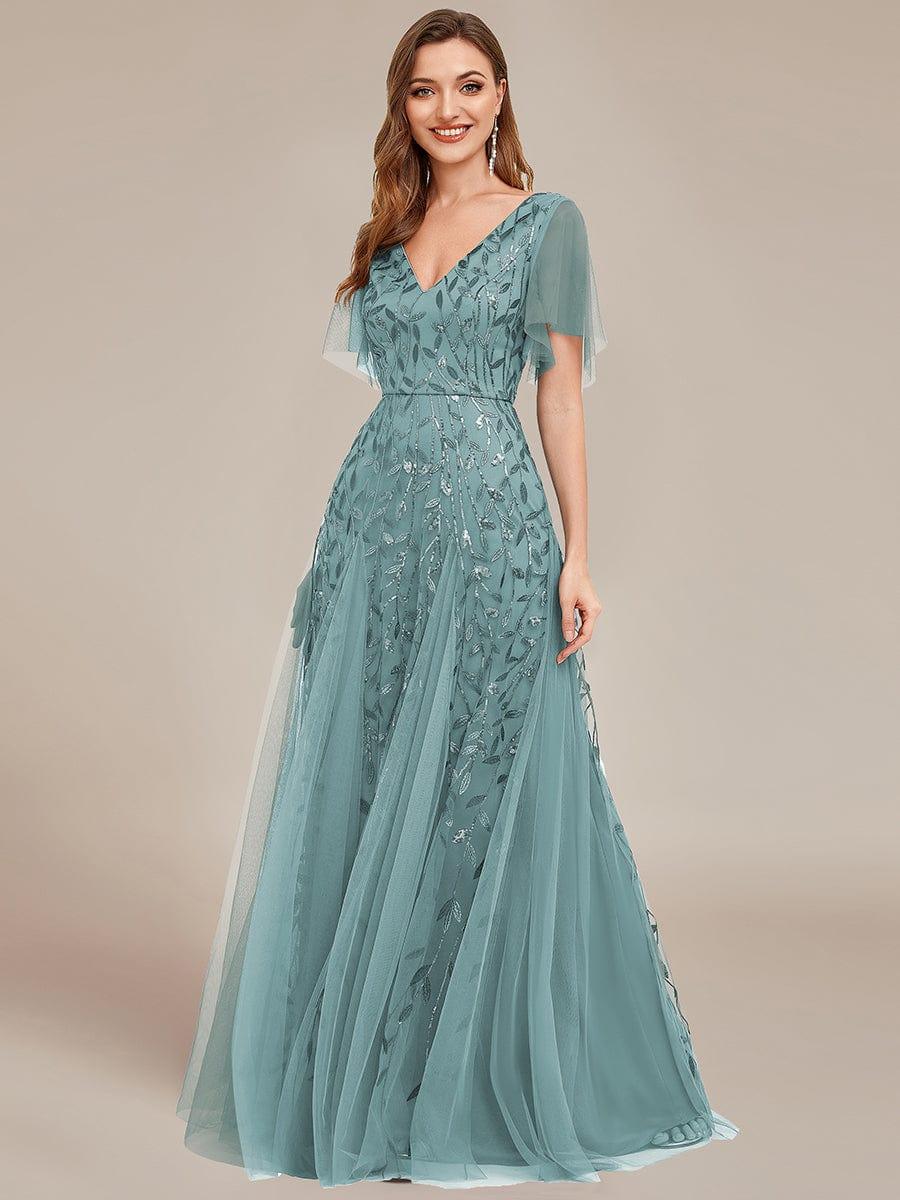 ever ASTRAL|Stunning V Neck Long Wedding Guest Dress with Ruffle Sleeves - Image 38