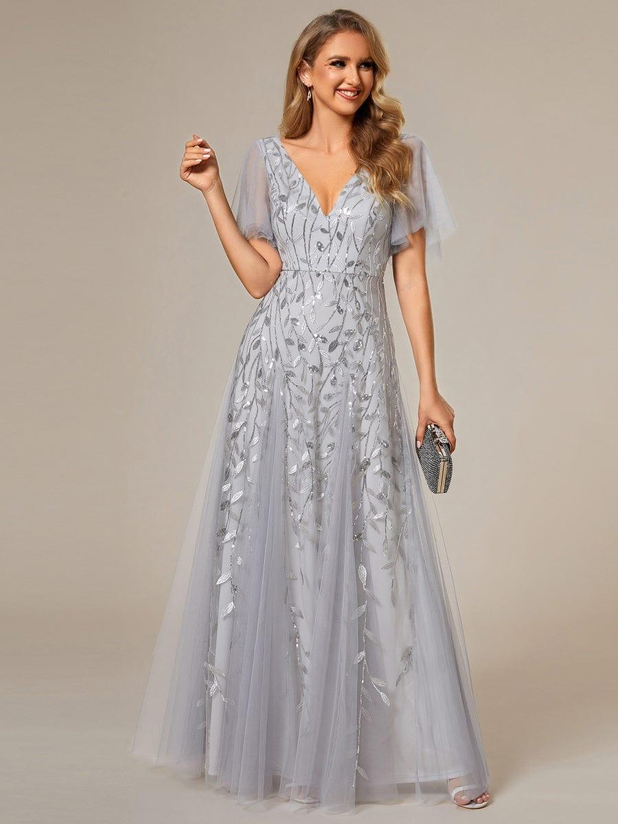 ever ASTRAL|Stunning V Neck Long Wedding Guest Dress with Ruffle Sleeves - Image 4