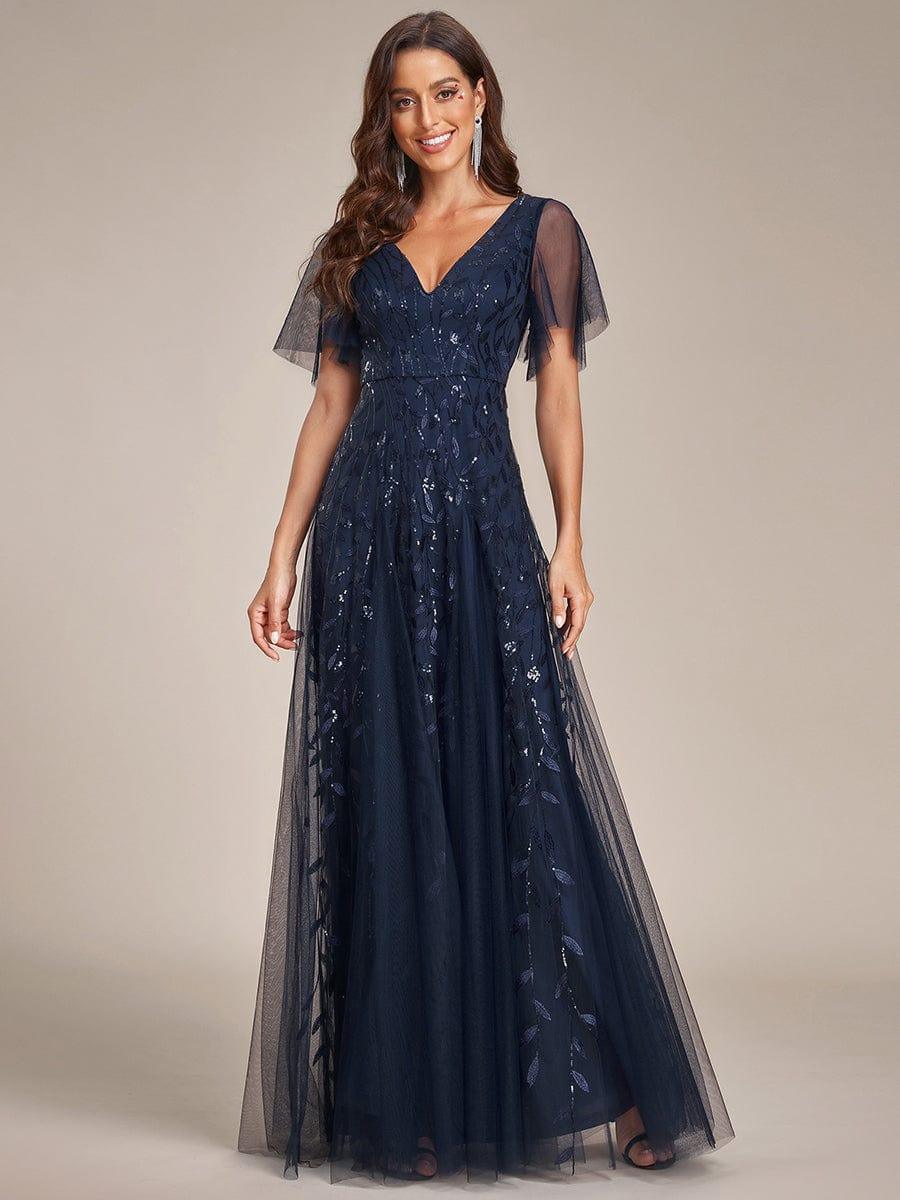 ever ASTRAL|Stunning V Neck Long Wedding Guest Dress with Ruffle Sleeves - Image 58