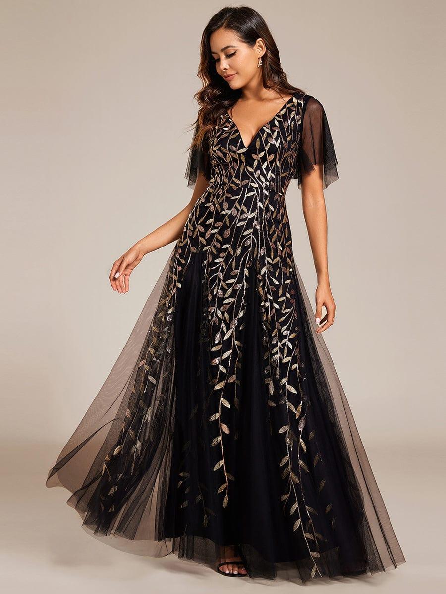 ever ASTRAL|Stunning V Neck Long Wedding Guest Dress with Ruffle Sleeves - Image 66