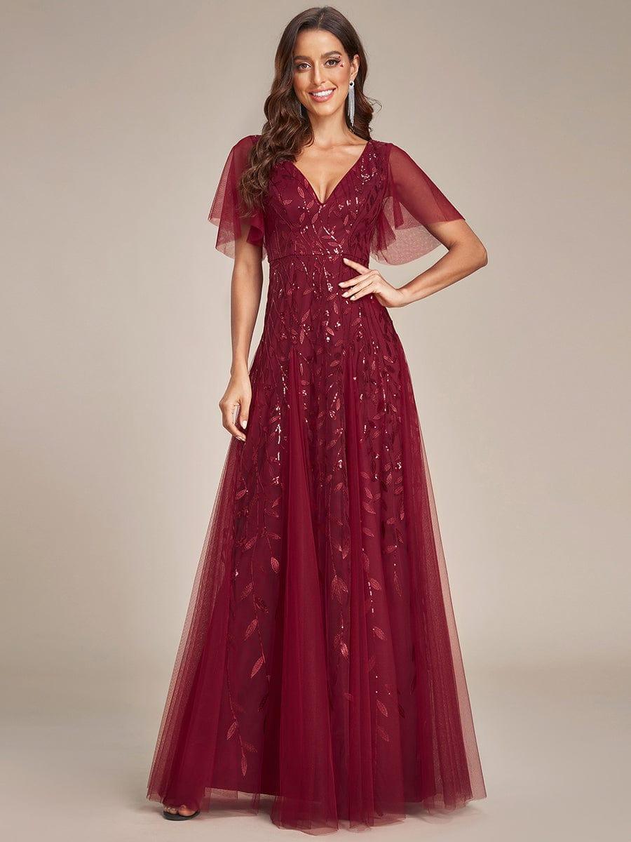 ever ASTRAL|Stunning V Neck Long Wedding Guest Dress with Ruffle Sleeves - Image 71