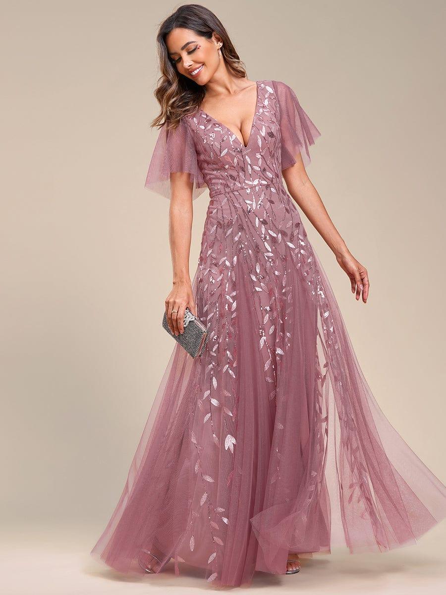 ever ASTRAL|Stunning V Neck Long Wedding Guest Dress with Ruffle Sleeves - Image 87