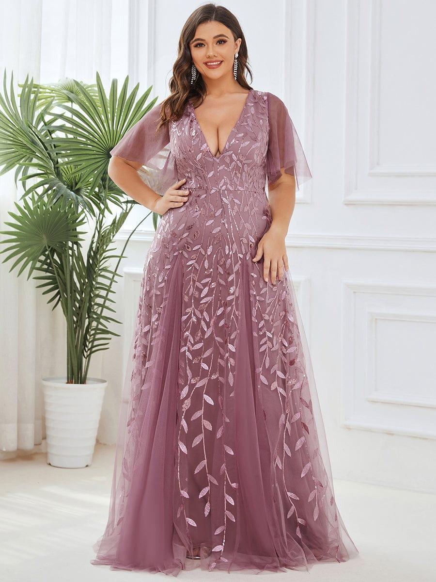 ever ASTRAL|Stunning V Neck Long Wedding Guest Dress with Ruffle Sleeves - Image 92