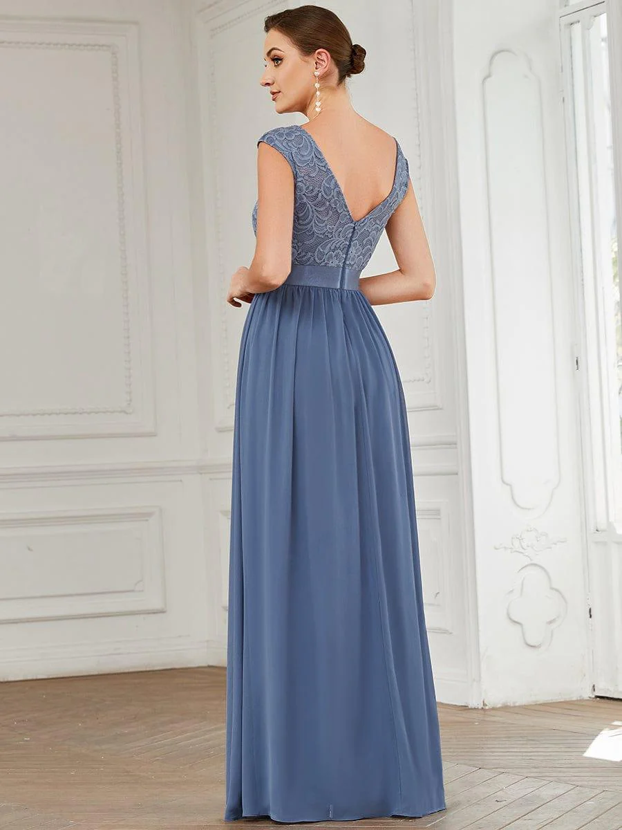 Round Neck Lace Bodice Bridesmaid Dress(Final Sale) - Image 25